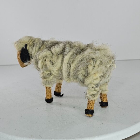 Handcrafted Wool Yarn Burlap Felt Sheep Figurine Folk Art - Picture 7 of 9